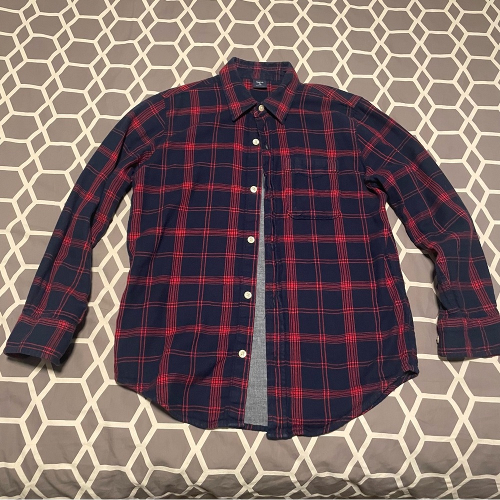 Gap Kids XL (12) Navy and Red Plaid Shirt